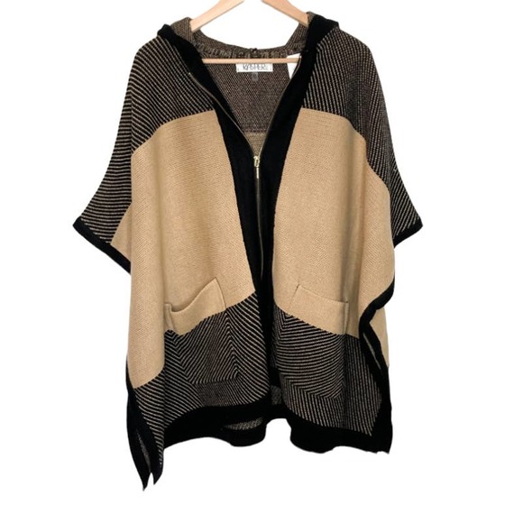 Kasper Sweaters - Kasper Zip Front Hooded Poncho Size Small Medium